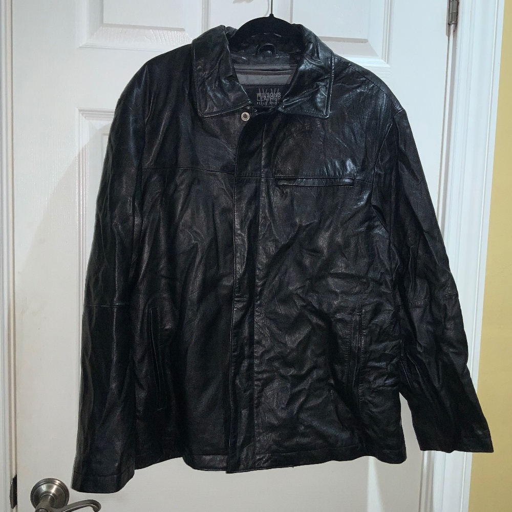 Wilson Leather zip front black jacket Sz M zip out Thinsulate lining unisex